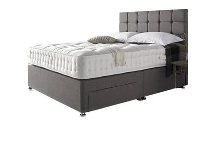 Grey Divan Bed Base & Cube Headboard - 6 Sizes & Storage Options!