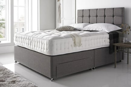 Grey Divan Bed Base & Cube Headboard - 6 Sizes & Storage Options!