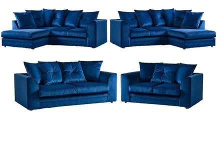 Dylan Plush Blue Velvet Scatter Back Sofa Range - 5 Options