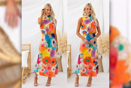Women's Flower-Power Print Dress - 4 Sizes & 2 Styles