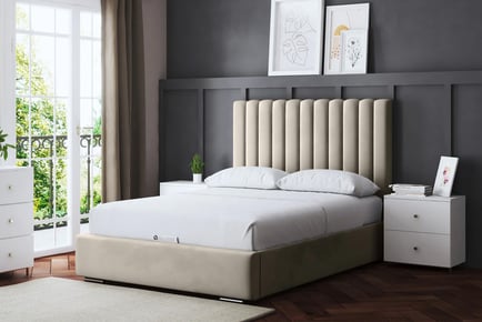 Beige Upholstered Panel Bed w/ Optional Gas Lift - 6 Sizes
