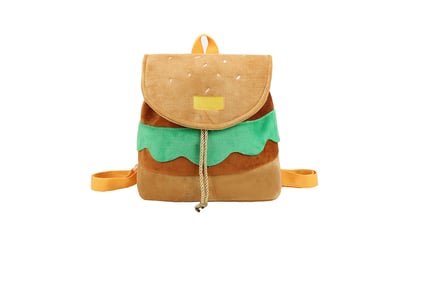 Funny Hamburger Drawstring Plush Backpack - 2 Sizes