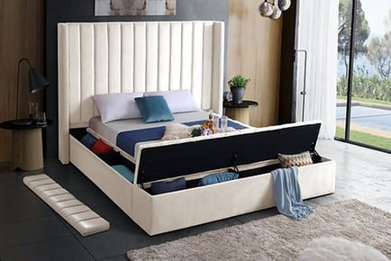 Ultimate Storage Bed in Cream Winged Velvet - 2 Styles!