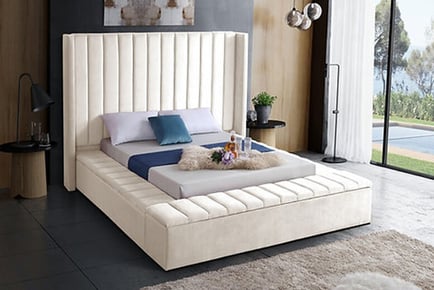 Ultimate Storage Bed in Cream Winged Velvet - 2 Styles!