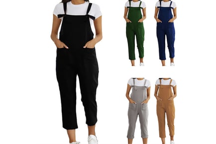 Women's Relaxed Cotton Dungarees - Black, Grey & More
