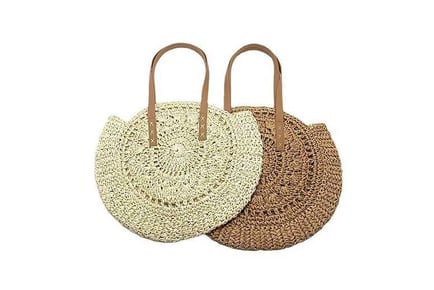 Chic Women's Handwoven Round Straw Bag