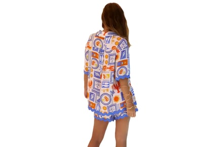 Blue and Orange Wave Summer Shirt and Short Set - 5 Sizes