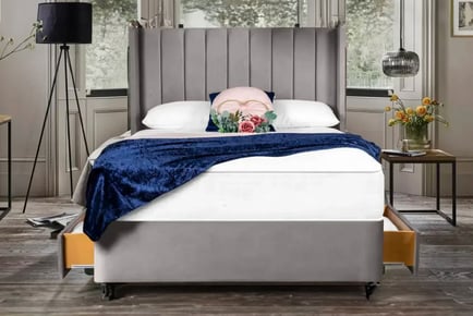 Light Grey Plush Divan Bed and Mattress - Storage Options