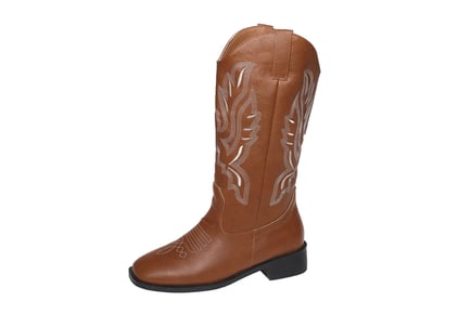 Women's PU Leather Embroidered Vintage Cowgirl Boots in 6 Sizes and 2 Colours