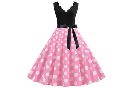 Vintage A-Line Polka Dot Dress with Belt - 6 Sizes, 7 Colours