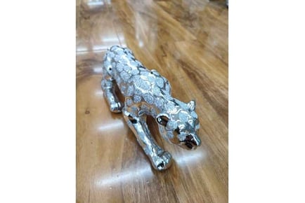 Silver Chrome Leopard Figurine Sitter