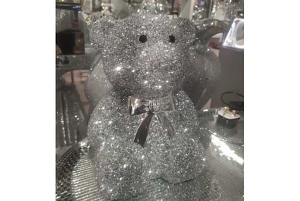 Silver Ceramic Crystal Teddy Bear