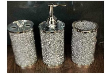 Crushed Diamond Soap Dish Dispenser Set