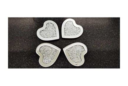 Set of 4 Heart Jewel Mirror Coasters