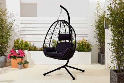 Foldable Hanging Egg Chair with Cushions - Black or Grey