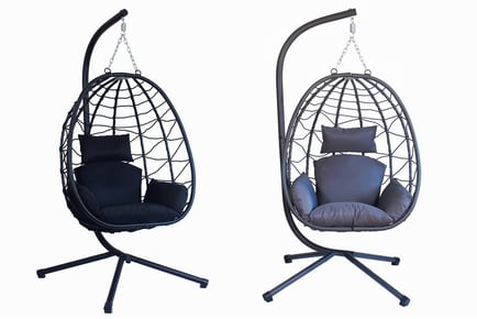 Foldable Hanging Egg Chair with Cushions - Black or Grey