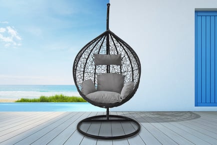 Grey Rattan Garden Weave Egg Chair with Cushions
