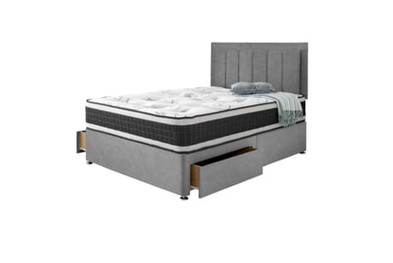 Premium Grey Valencia Divan Bed with Headboard and Mattress - Storage Options!