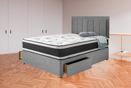 Premium Grey Valencia Divan Bed with Headboard and Mattress - Storage Options!