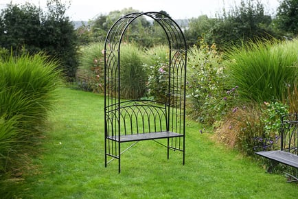 Wrought Iron Garden Arch and Bench in Anqitue Black!