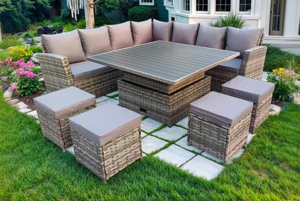 11-Seater Rattan Garden Sofa Set with Lift-Up or Fire-Pit Table