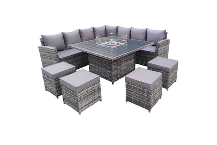 11-Seater Rattan Garden Sofa Set with Lift-Up or Fire-Pit Table