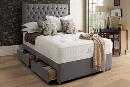 Grey Suede Divan Bed Set With Mattress & Headboard