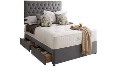 Grey Suede Divan Bed Set With Mattress & Headboard