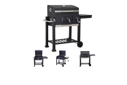 Large Trolley BBQ Grill with Adjustable Tray and Thermostat