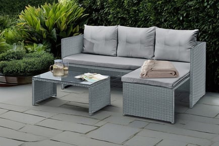 3-Seater L-Shaped Outdoor Rattan Sofa with Table- 2 Colours