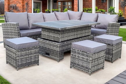 9 Seater Rattan Garden Dining Set, 2 Colours, Optional Rain Cover