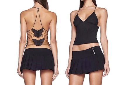 Butterfly Embroidered Backless Halter Top - 3 Sizes, 2 Colours