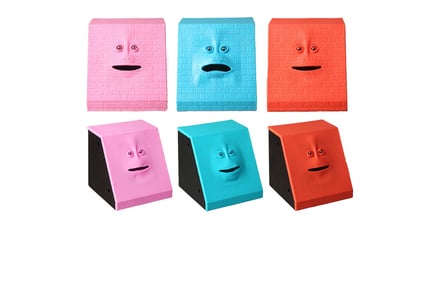 Motion Activated Face Shaped Piggy Bank - Brick or Smooth - 3 Colours!