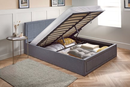 Grey Linen Ottoman Bailey Bed Frame with Storage and Optional Mattress!