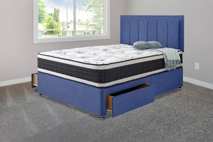 Valencia Premium Navy Divan Bed Set With Mattress & Storage Options!