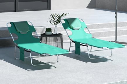 Portable Folding Sun Lounger Set of 2 w/ Reading Hole - 4 Colours