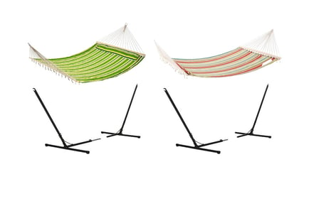 Striped Garden Hammock with Steel Stand in 2 Styles