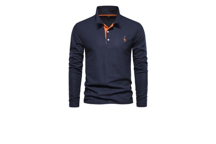 Men's Long Sleeve Cotton Polo Shirt - 5 Sizes & 8 Colours