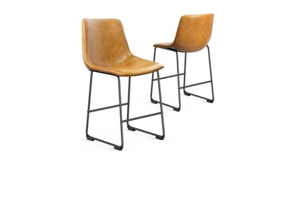 Set of 2 Armless Faux Leather Barstools with Metal Legs