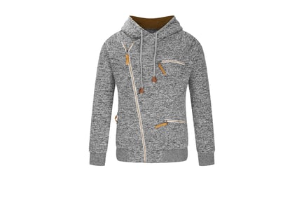 Men's Casual Hoodie w Diagonal Zipper - 6 Sizes & 3 Colours