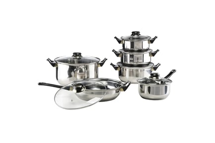 12pc Stainless Steel Cookware Set w/ Glass Lids