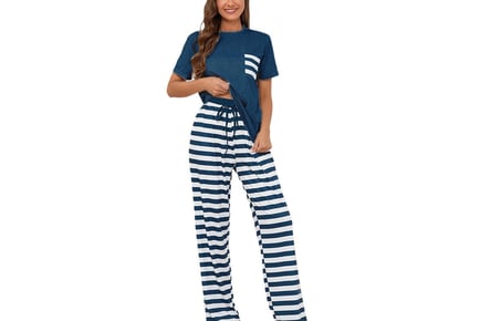 Women Stripe Loungewear Long Pants Pajamas Set - 7 Sizes & 3 Colours!