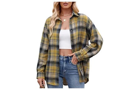 Women Plaid Print Long Sleeve Shirt