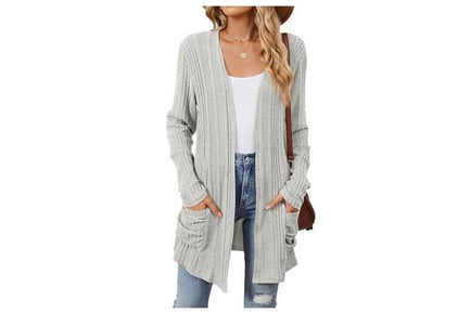 Solid Open Front Rib-Knit Cardigan