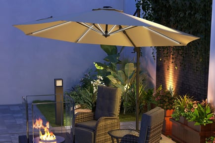 3m Khaki Adjustable Cantilever Parasol - with Base & LED Lights