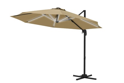 3m Khaki Adjustable Cantilever Parasol - with Base & LED Lights