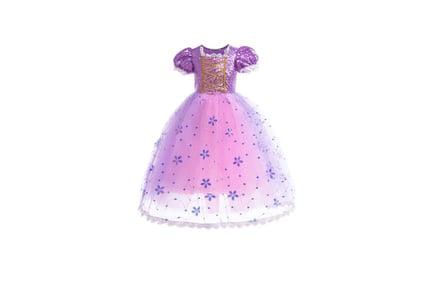 Girls' Princess Rapunzel Dress with 2 Detachable Sleeves in 6 Sizes