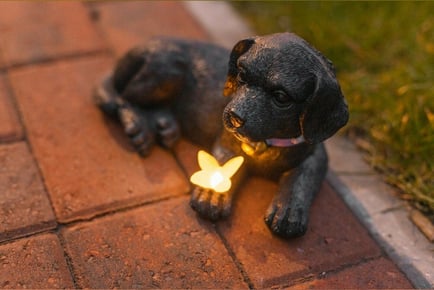 Adorable Puppy Statue Solar-Powered LED Garden Light!