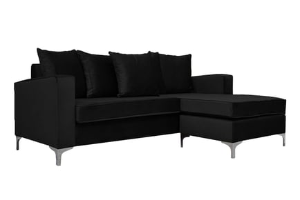 Cambridge Universal Plush Black Velvet Corner Sofa