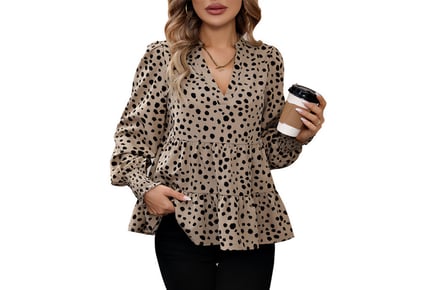 Women's V-neck Leopard Blouse - 4 Sizes & 3 Colours